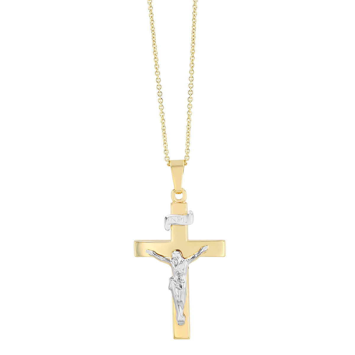 Two Tone Crucifix Pendant Necklace, 18