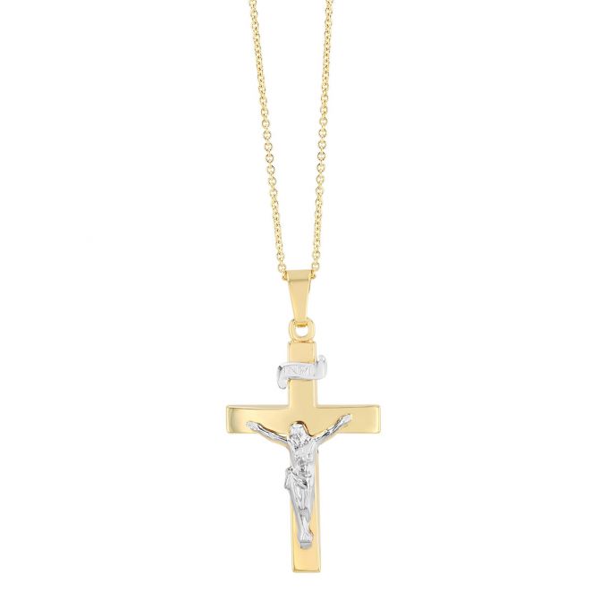Two Tone Crucifix Pendant Necklace, 18"
