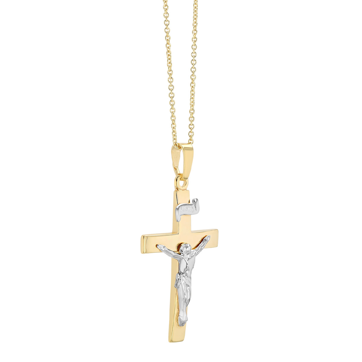 Two Tone Crucifix Pendant Necklace, 18