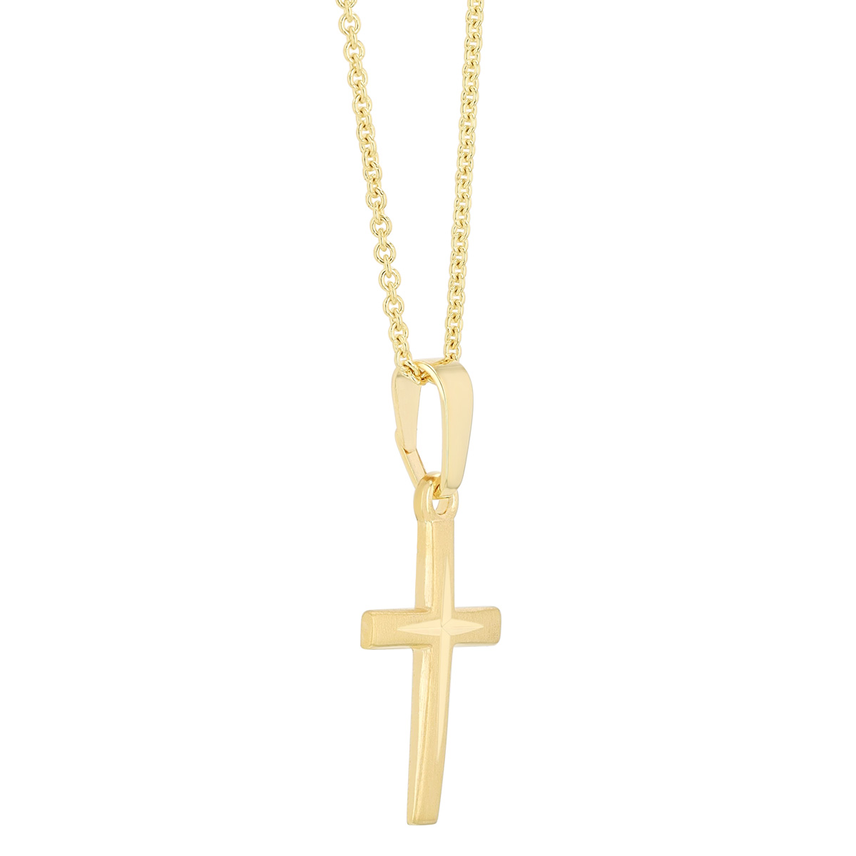 Yellow Gold Brushed & High Polish Cross Pendant, 18