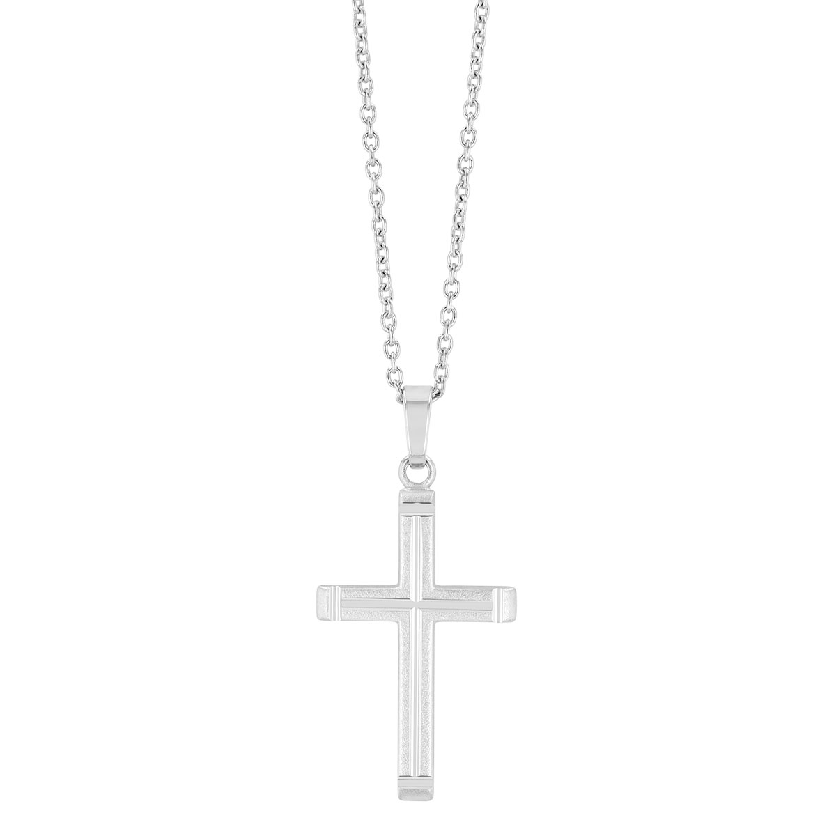 Sterling Silver Beveled Edge Cross Pendant Necklace, 18