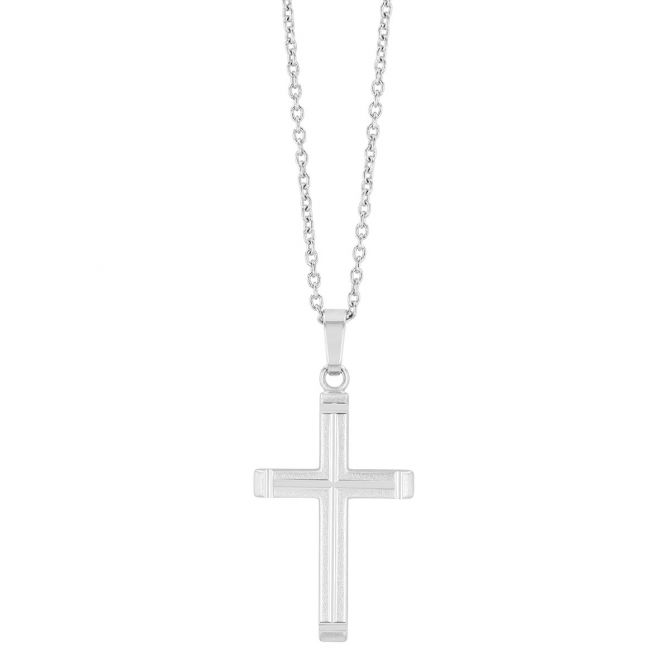Sterling Silver Beveled Edge Cross Pendant Necklace, 18"