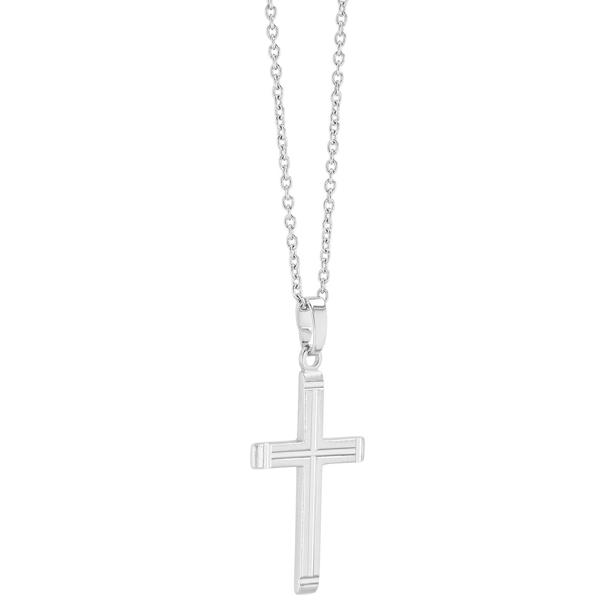 Sterling Silver Beveled Edge Cross Pendant Necklace, 18