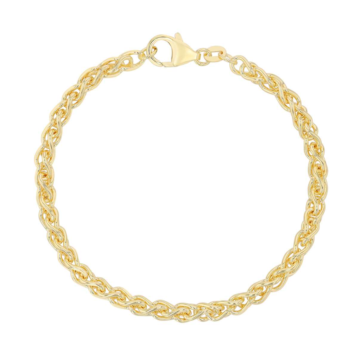 Yellow Gold Double Wheat Chain Bracelet, 7