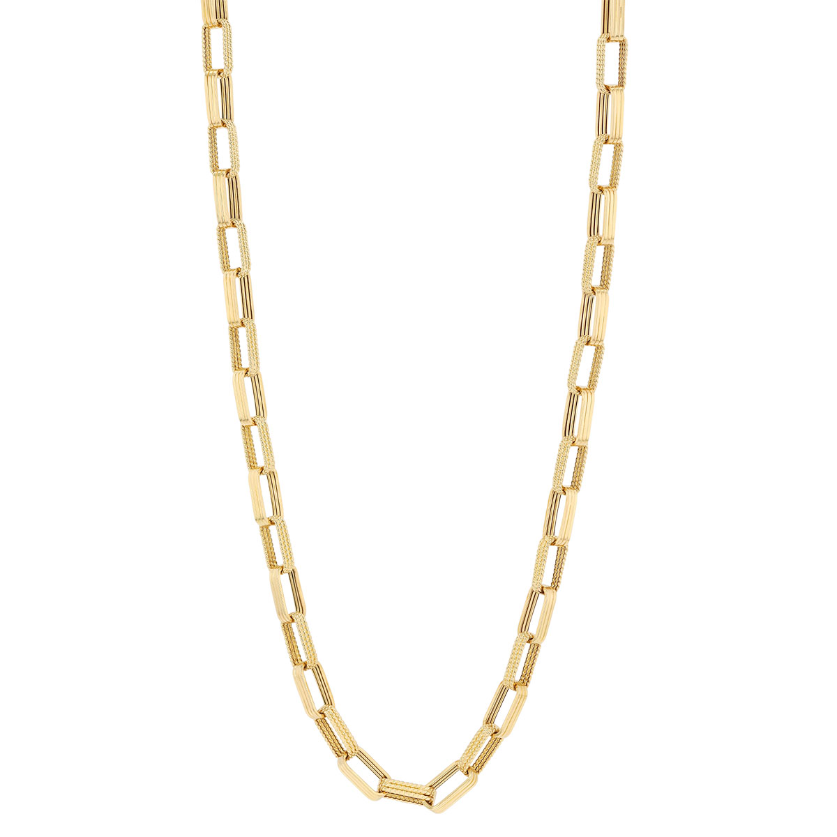 Roberto Coin Yellow Gold Alternating Beaded & Polished Rectangle Link Chain Necklace