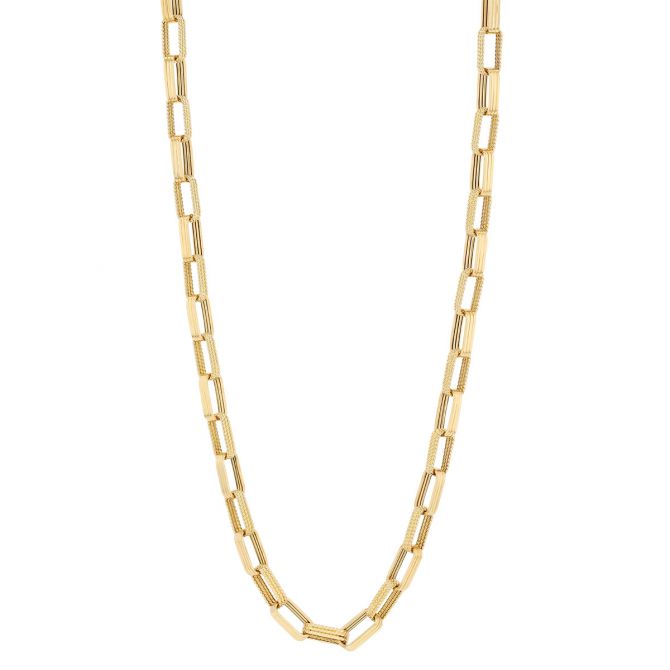 Roberto Coin Yellow Gold Alternating Beaded & Polished Rectangle Link Chain Necklace