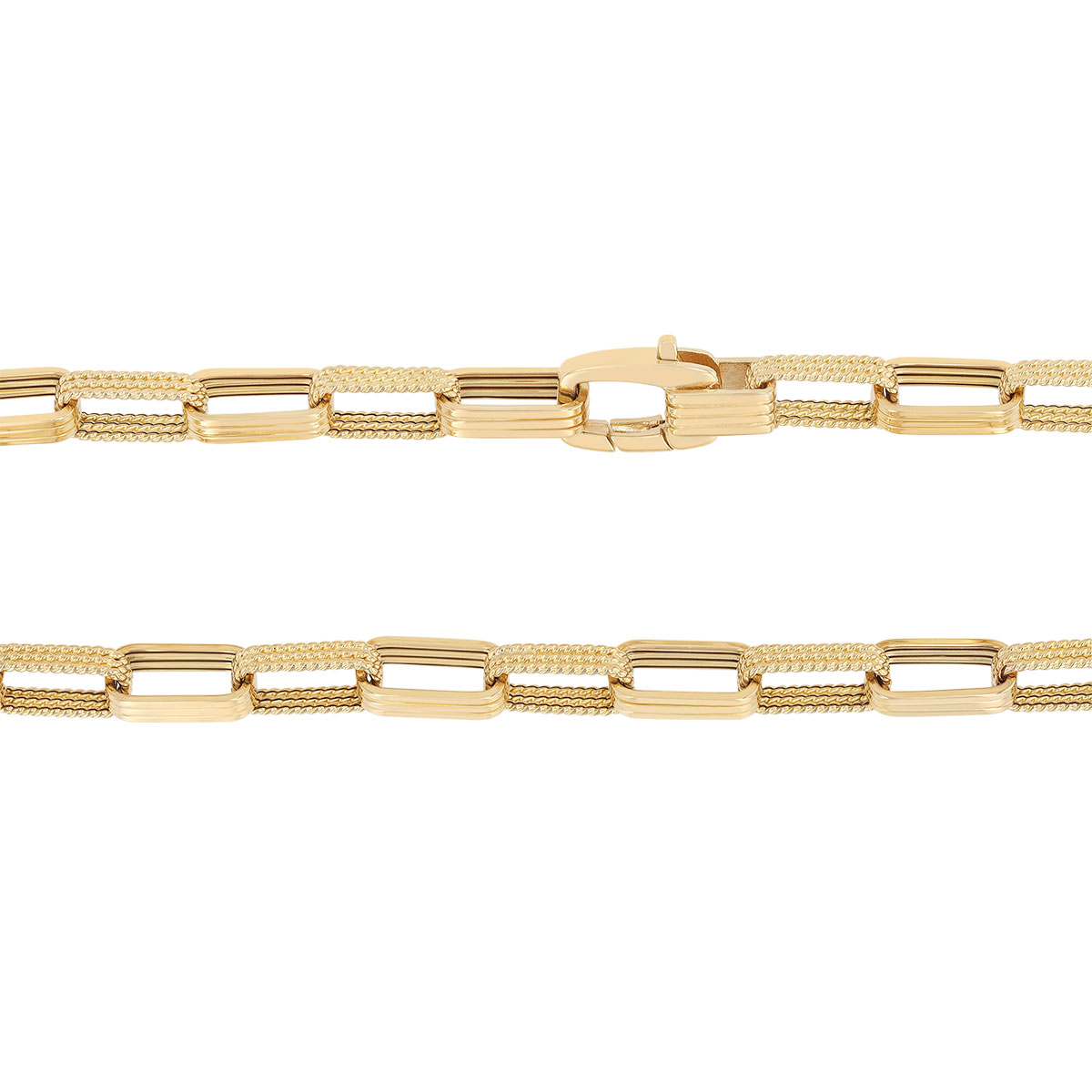 Roberto Coin Yellow Gold Alternating Beaded & Polished Rectangle Link Chain Necklace