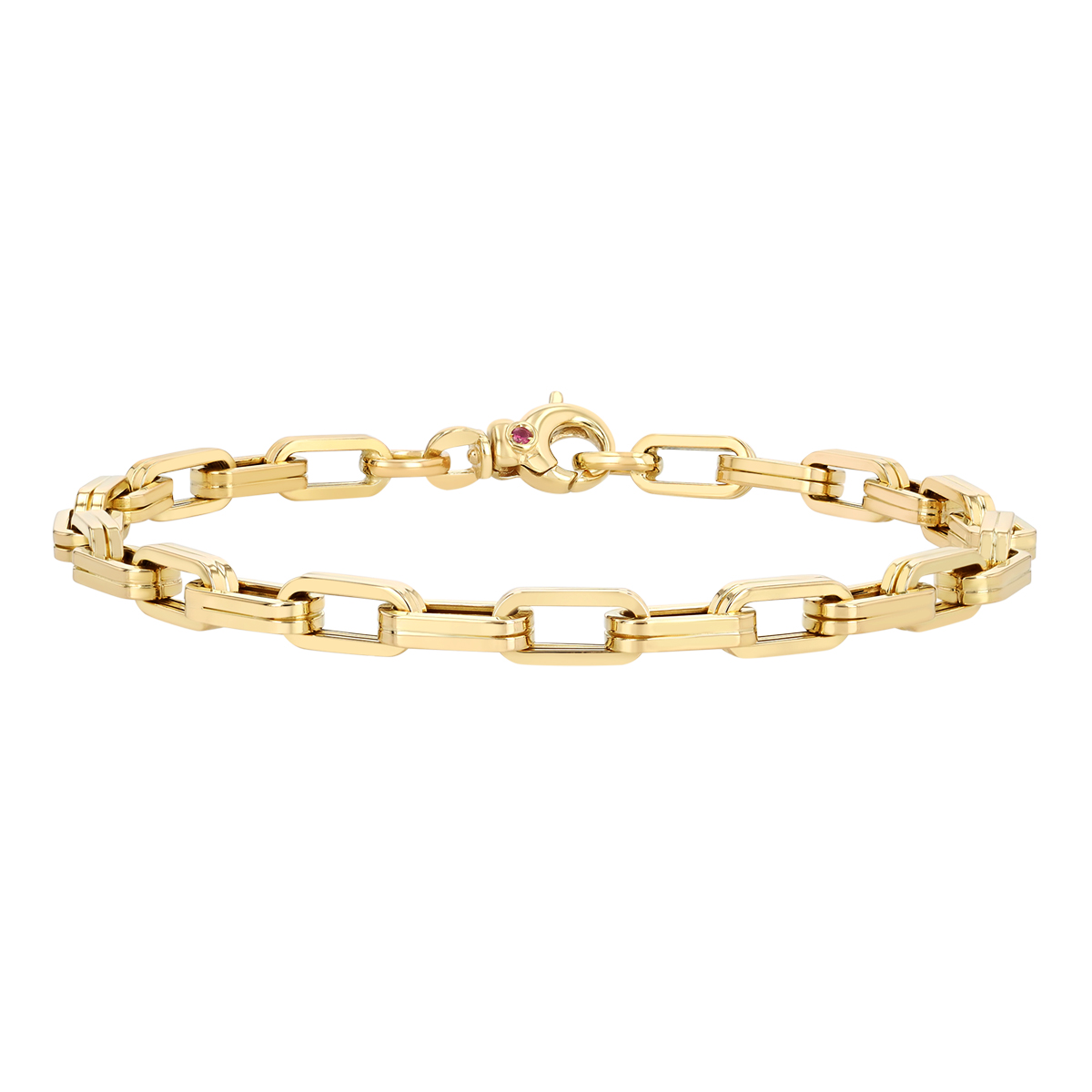 Roberto Coin Yellow Gold Ridged Rectangular Link Chain Bracelet, 7.5