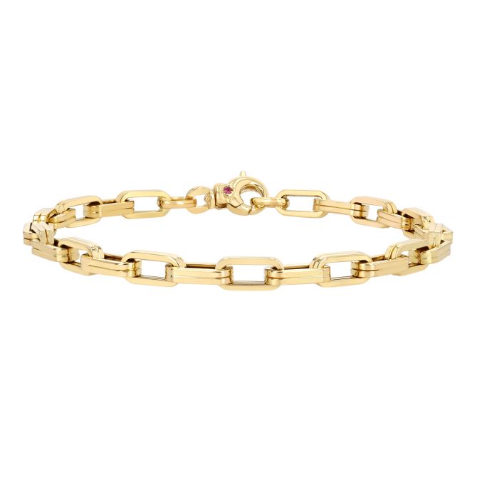 Roberto Coin Yellow Gold Ridged Rectangular Link Chain Bracelet, 7.5"