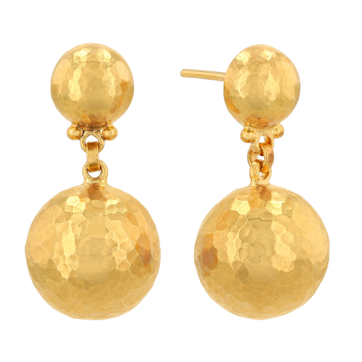 Gurhan Hammered Yellow Gold Ball Dangle Earrings