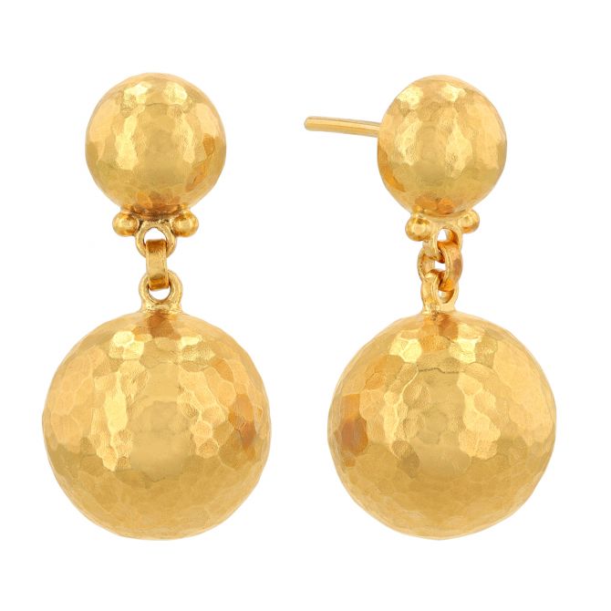 Gurhan Hammered Yellow Gold Ball Dangle Earrings