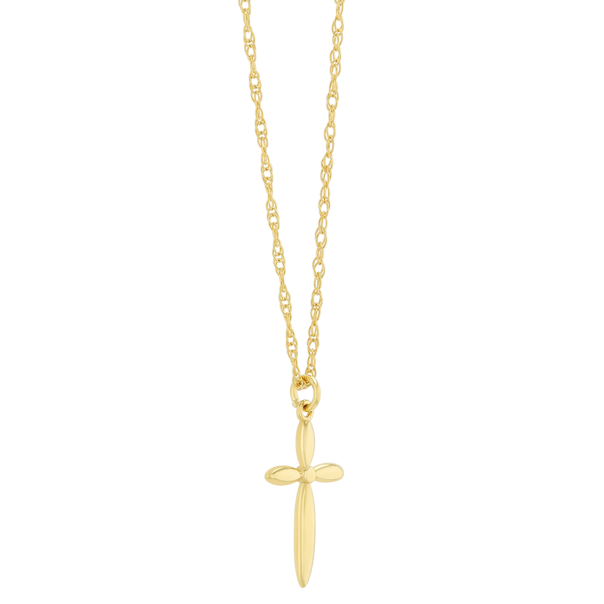 Yellow Gold Rounded Edge Cross Pendant, 18