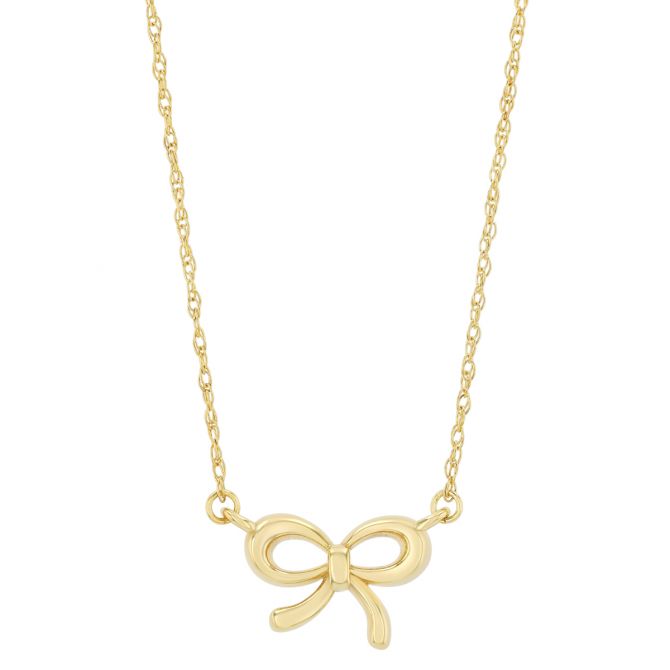 Yellow Gold Bow Pendant, 18"