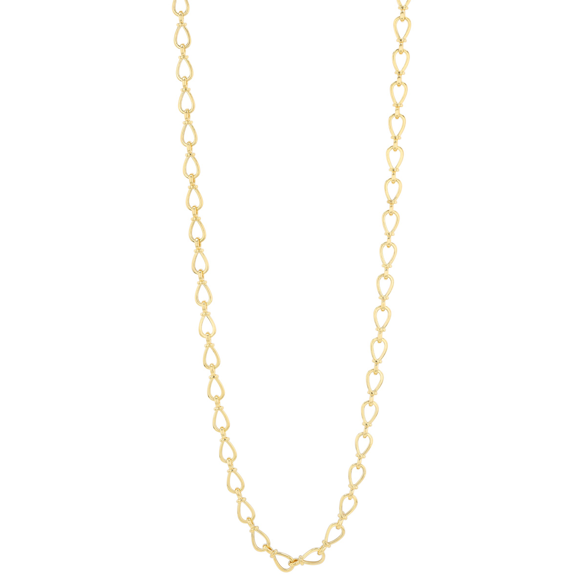Yelow Gold Open Pear Shape Link Chain Necklace, 18