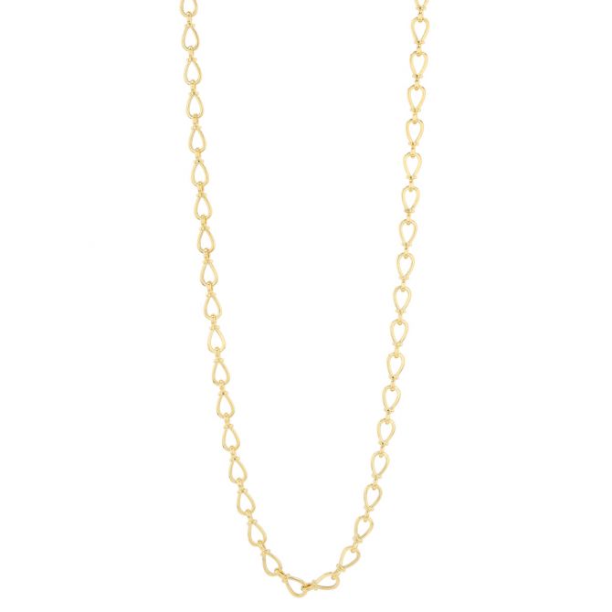 Yelow Gold Open Pear Shape Link Chain Necklace, 18"