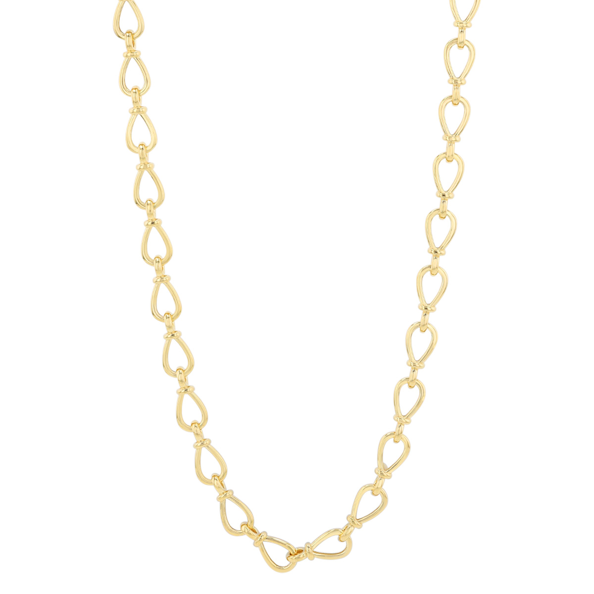 Yelow Gold Open Pear Shape Link Chain Necklace, 18