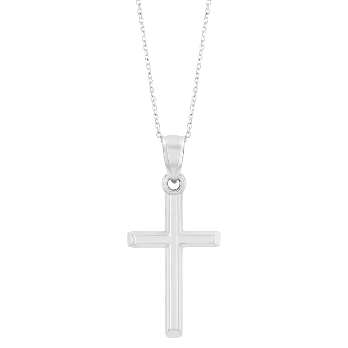 White Gold Bevel Edge Cross Pendant