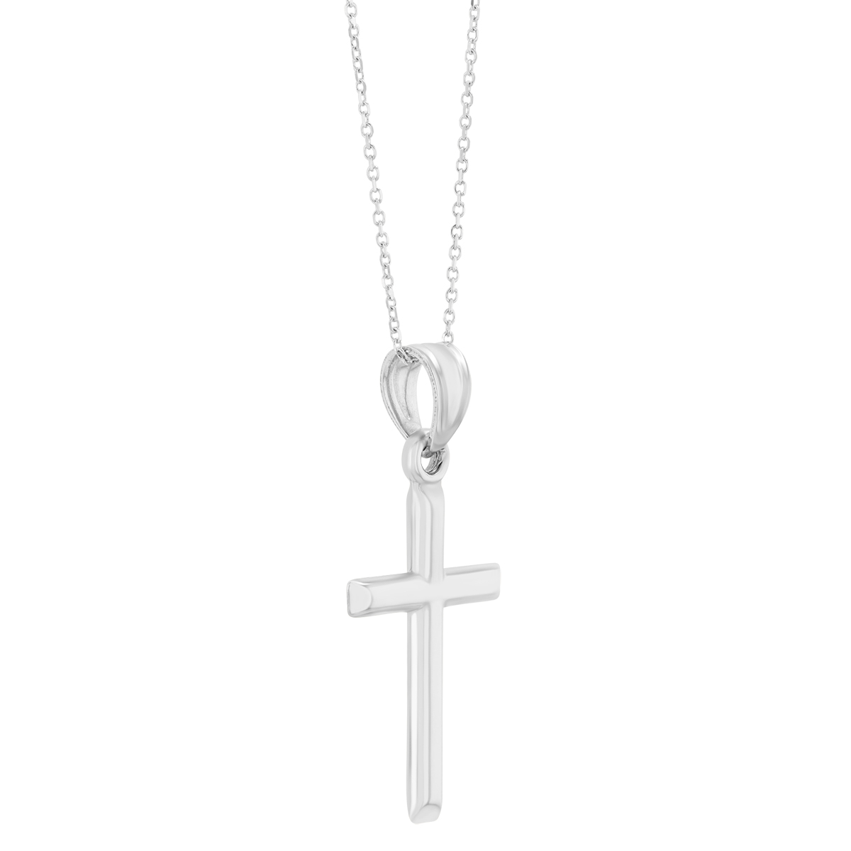 White Gold Bevel Edge Cross Pendant