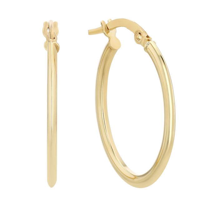 Yellow Gold Oval Hoop Earrings, 15 mm