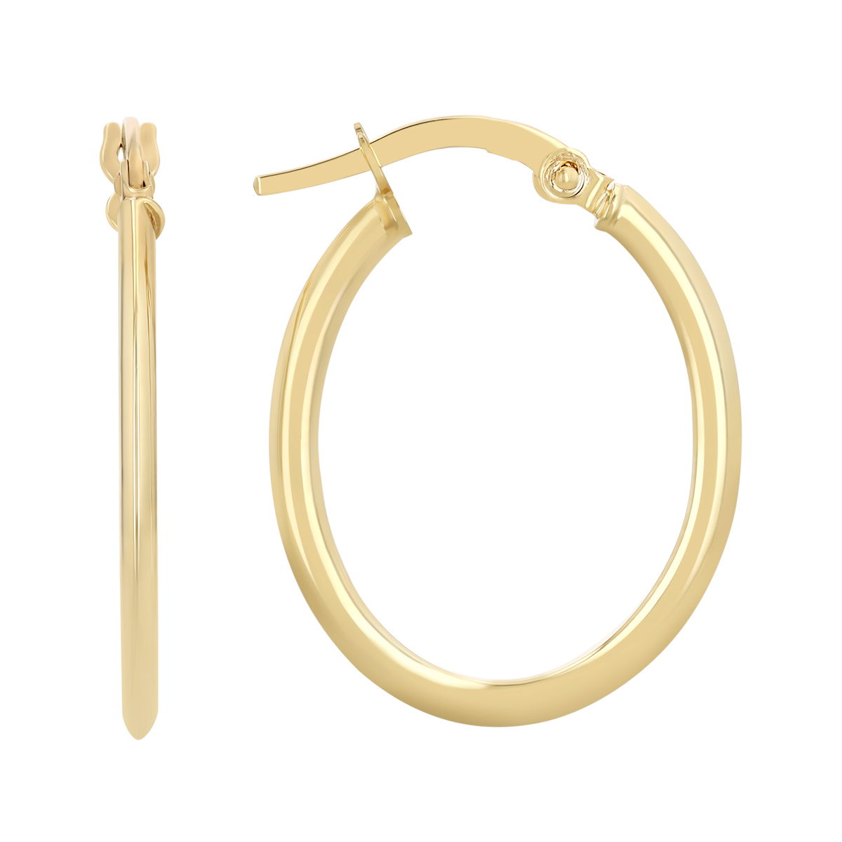 Yellow Gold Oval Hoop Earrings, 15 mm