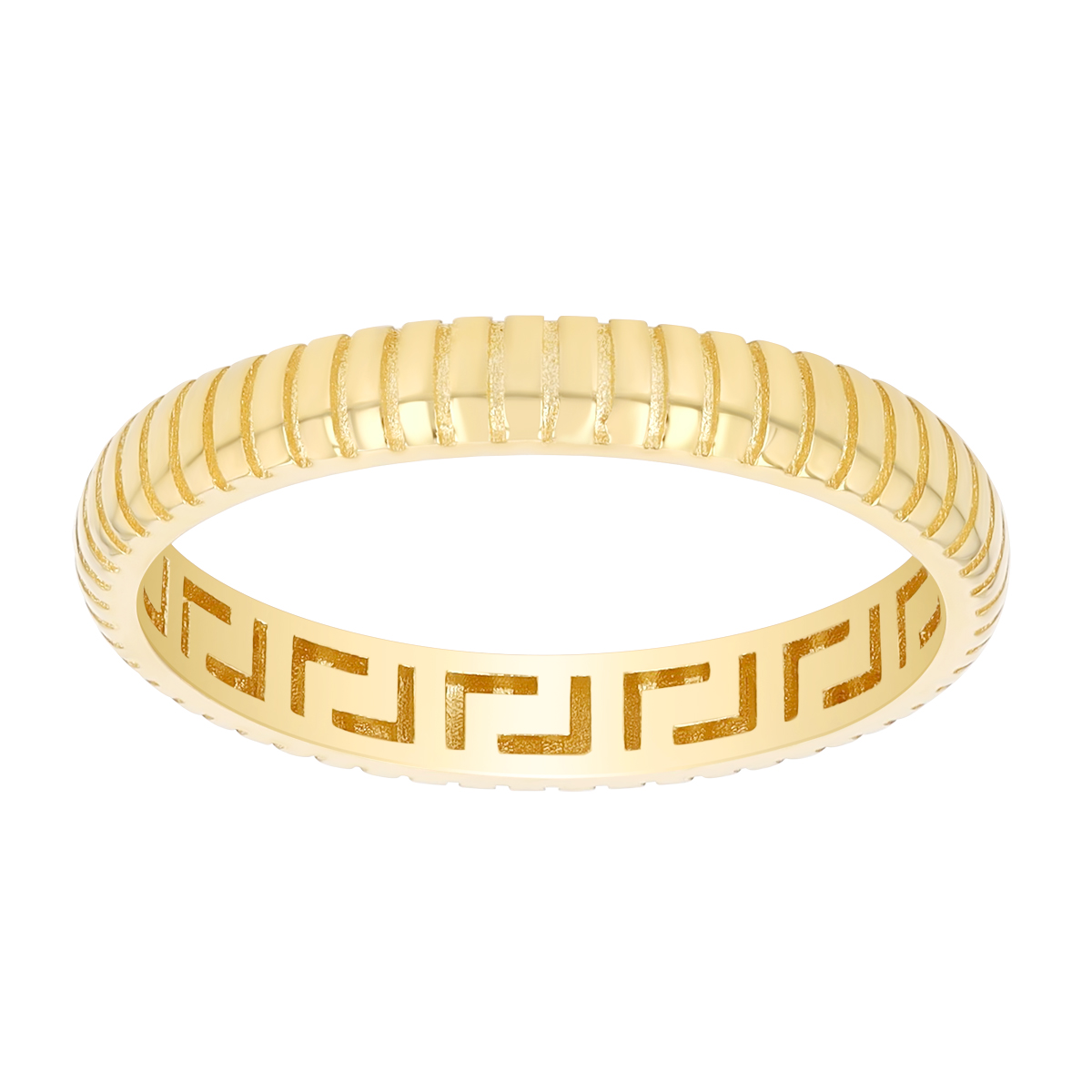 Yellow Gold Ribbed Rounded Edge Stacking Ring, Size 7