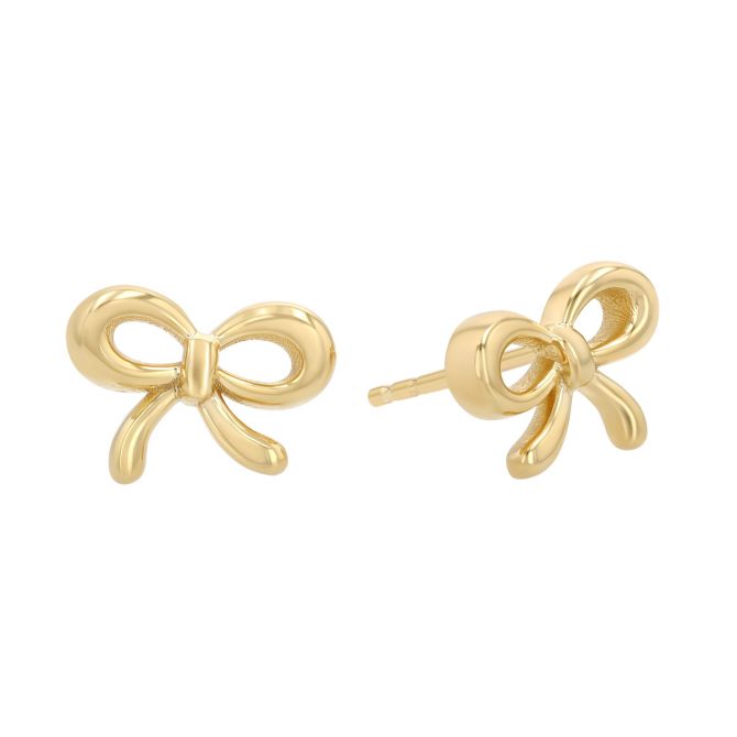 Dainty Yellow Gold Bow Stud Earrings