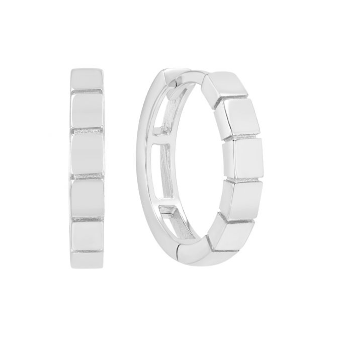 White Gold Square Pattern Hoop Earrings