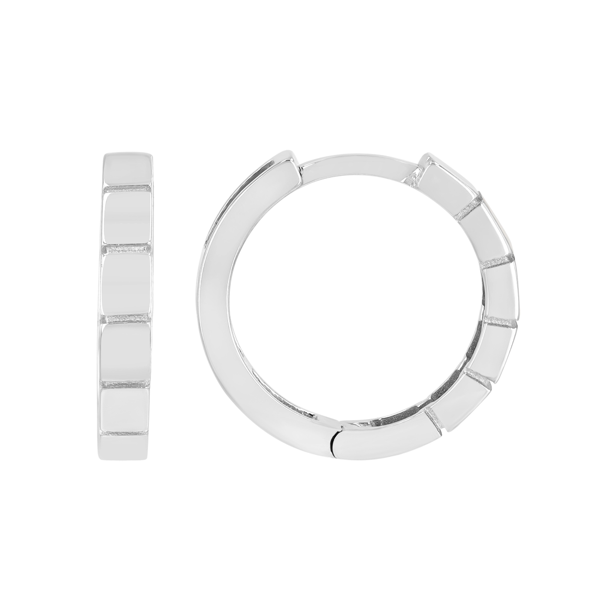 White Gold Square Pattern Hoop Earrings