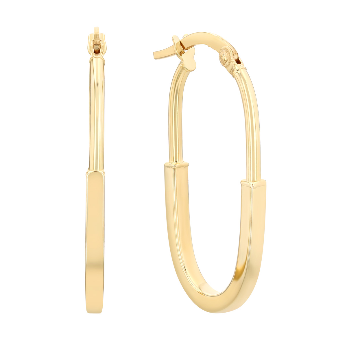 Yellow Gold Oval Square & Rounded Hoop Earrings