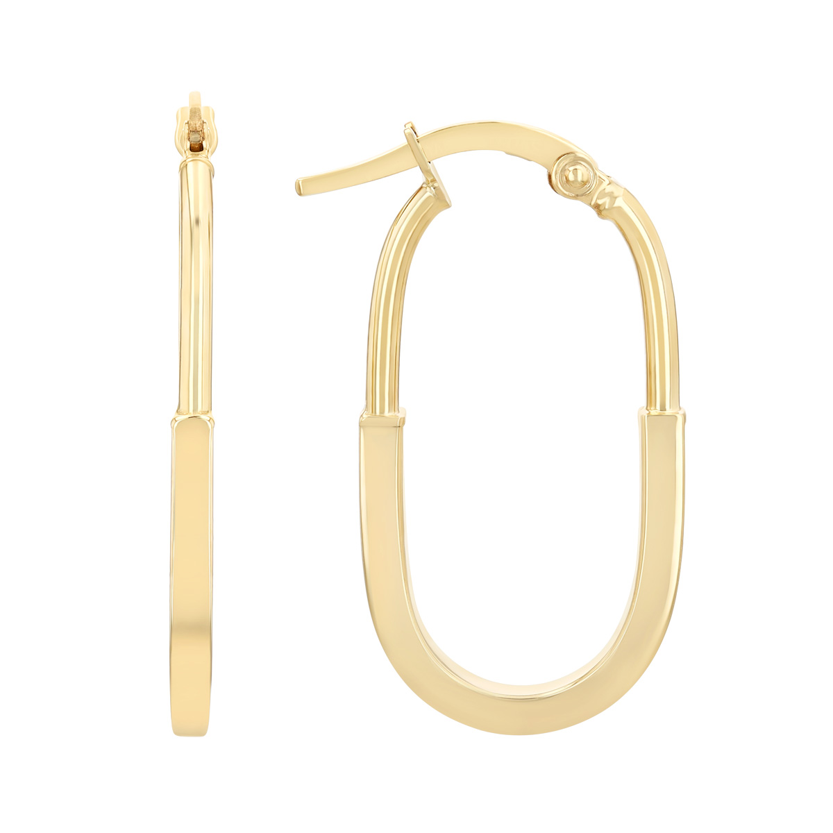 Yellow Gold Oval Square & Rounded Hoop Earrings