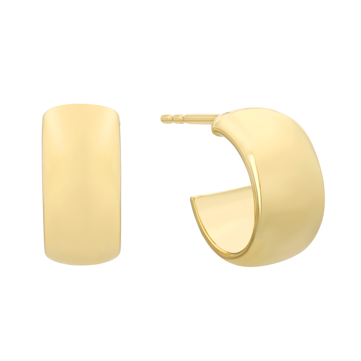 Yellow Gold Wide Huggie Hoop Earrings