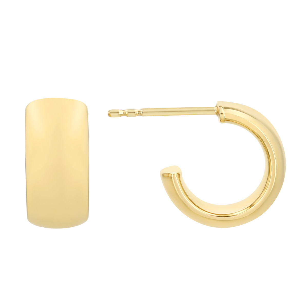 Yellow Gold Wide Huggie Hoop Earrings