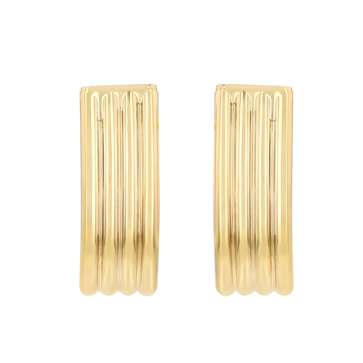 Yellow Gold Ribbed J-Hoop Earrings