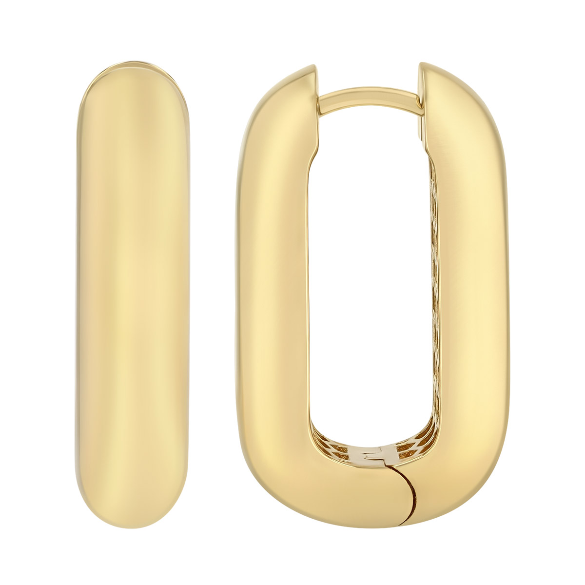 Yellow Gold Rounded Oval Hoop Earrings