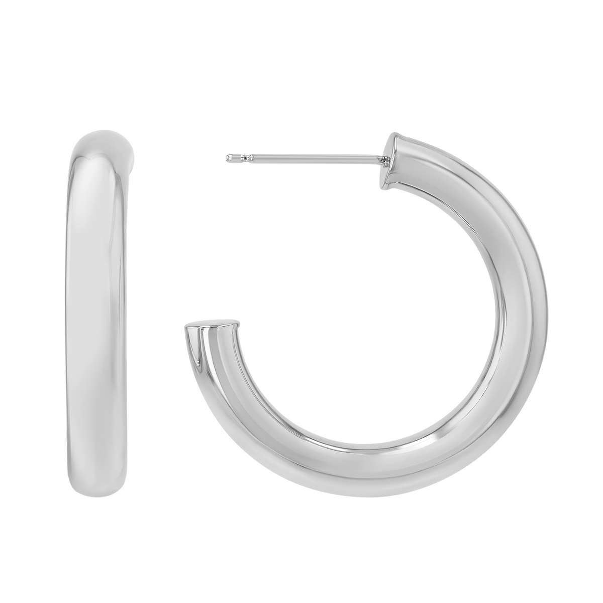 Sterling Silver Rounded Open Hoop Earrings, 25 mm