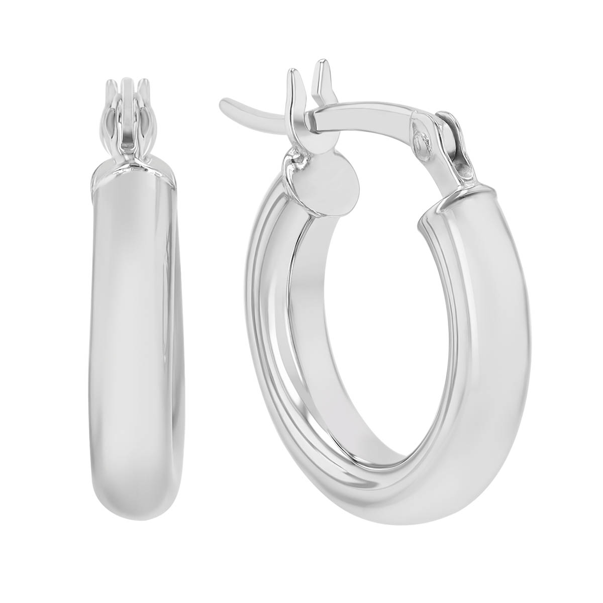 Sterling Silver Rounded Huggie Hoop Earrings, 15 mm