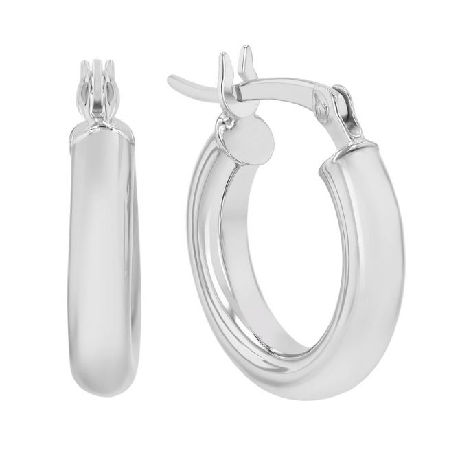 Sterling Silver Rounded Huggie Hoop Earrings, 15 mm