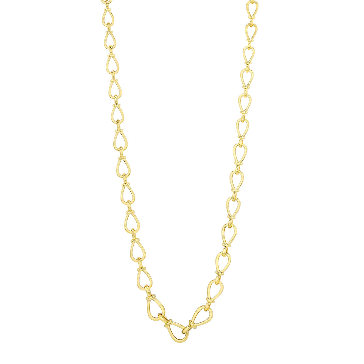 Yelow Gold Open Pear Shape Link Chain Necklace, 18