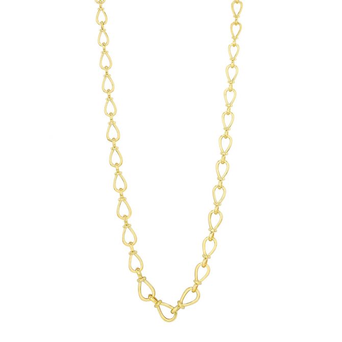 Yelow Gold Open Pear Shape Link Chain Necklace, 18"