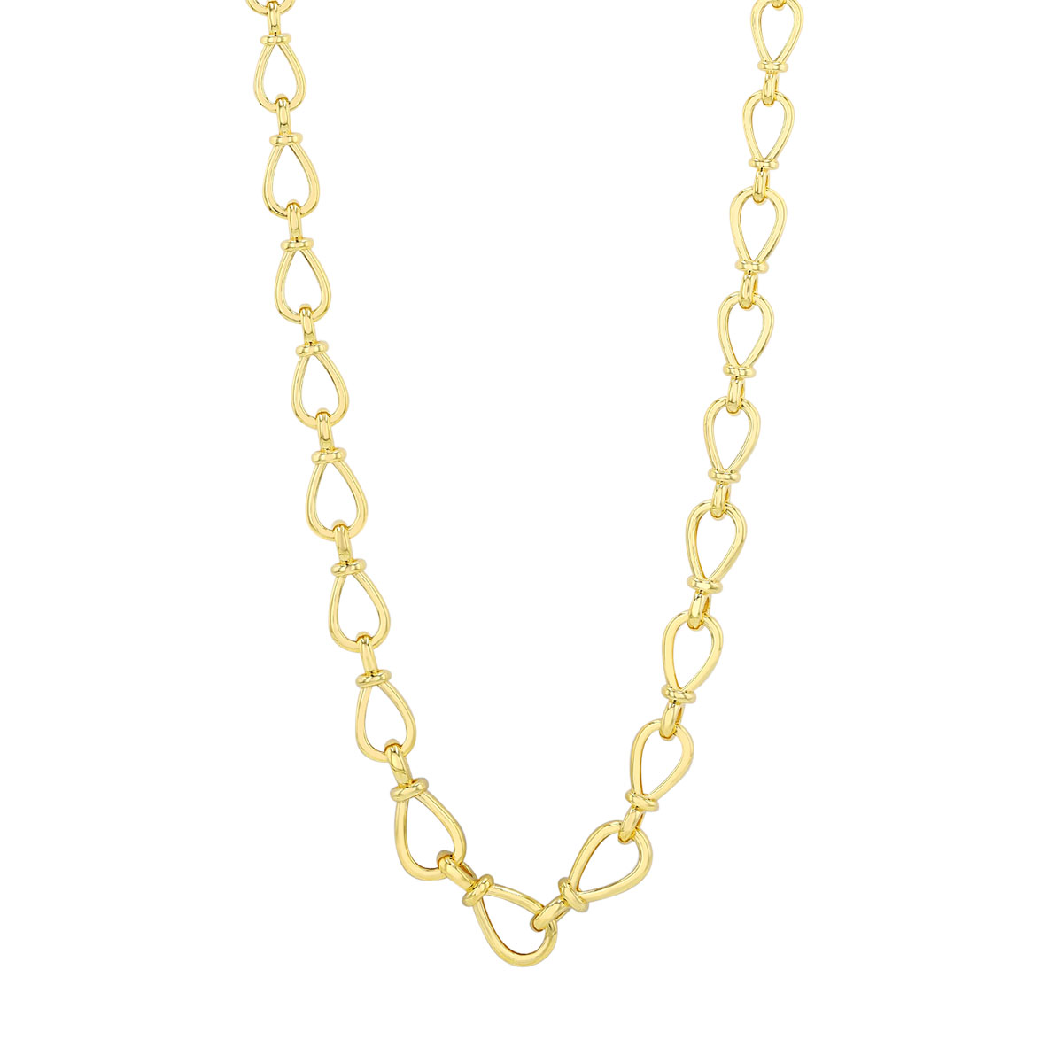 Yelow Gold Open Pear Shape Link Chain Necklace, 18