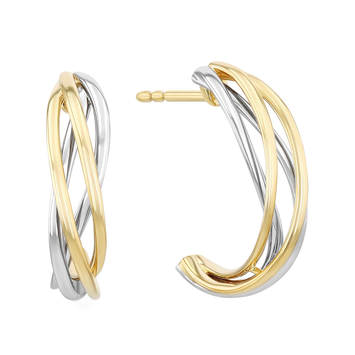 Two Tone Crossover Hoop Earrings