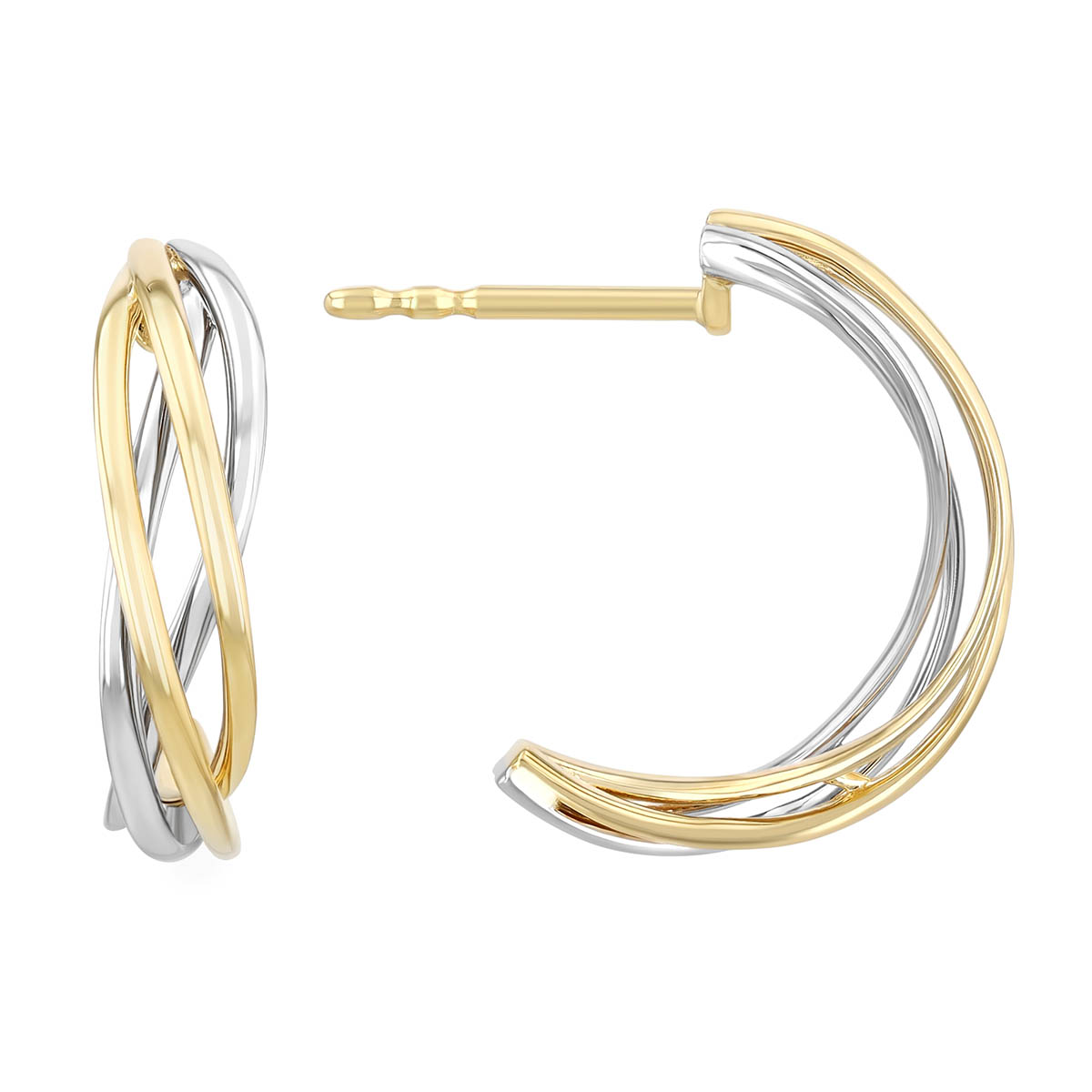 Two Tone Crossover Hoop Earrings
