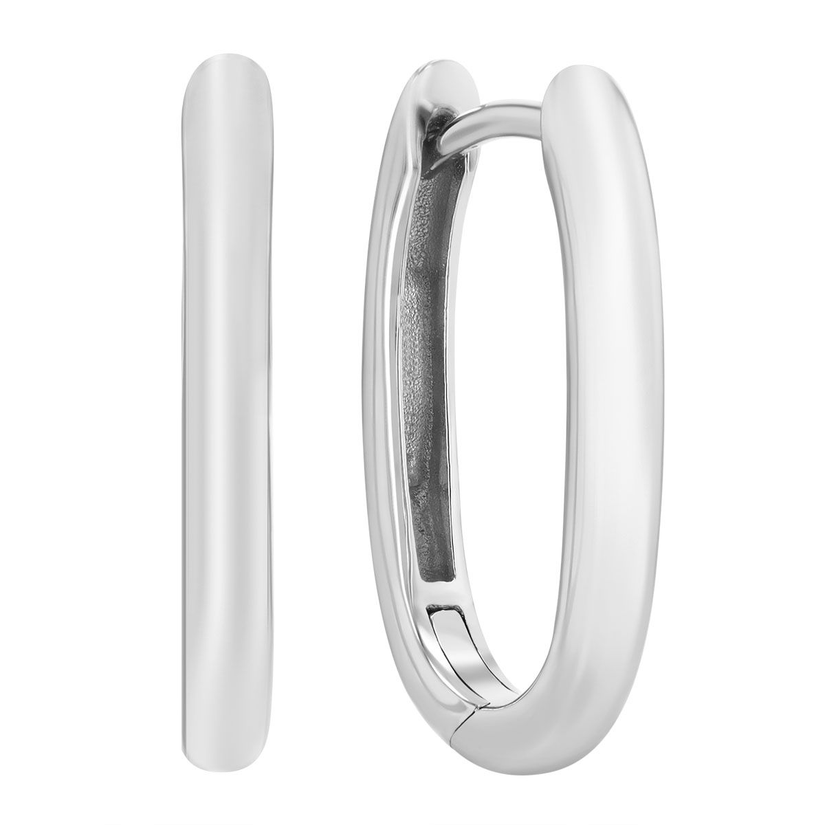 White Gold Oval Hoop Earrings, 17 mm