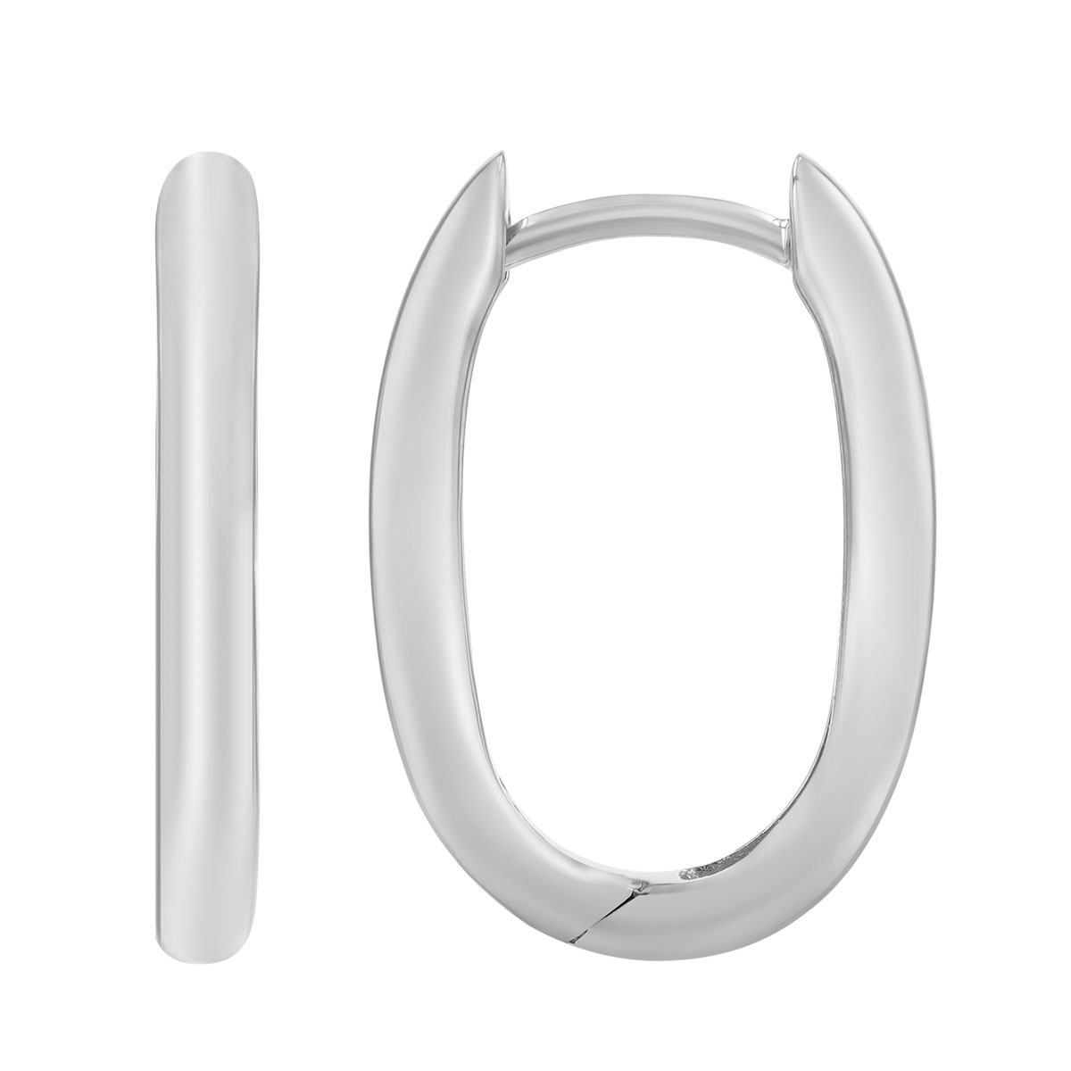 White Gold Oval Hoop Earrings, 17 mm