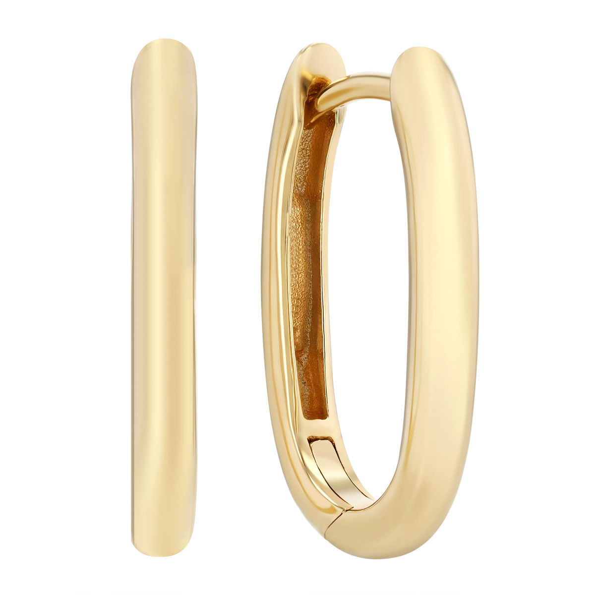 Yellow Gold Oval Hoop Earrings, 17 mm