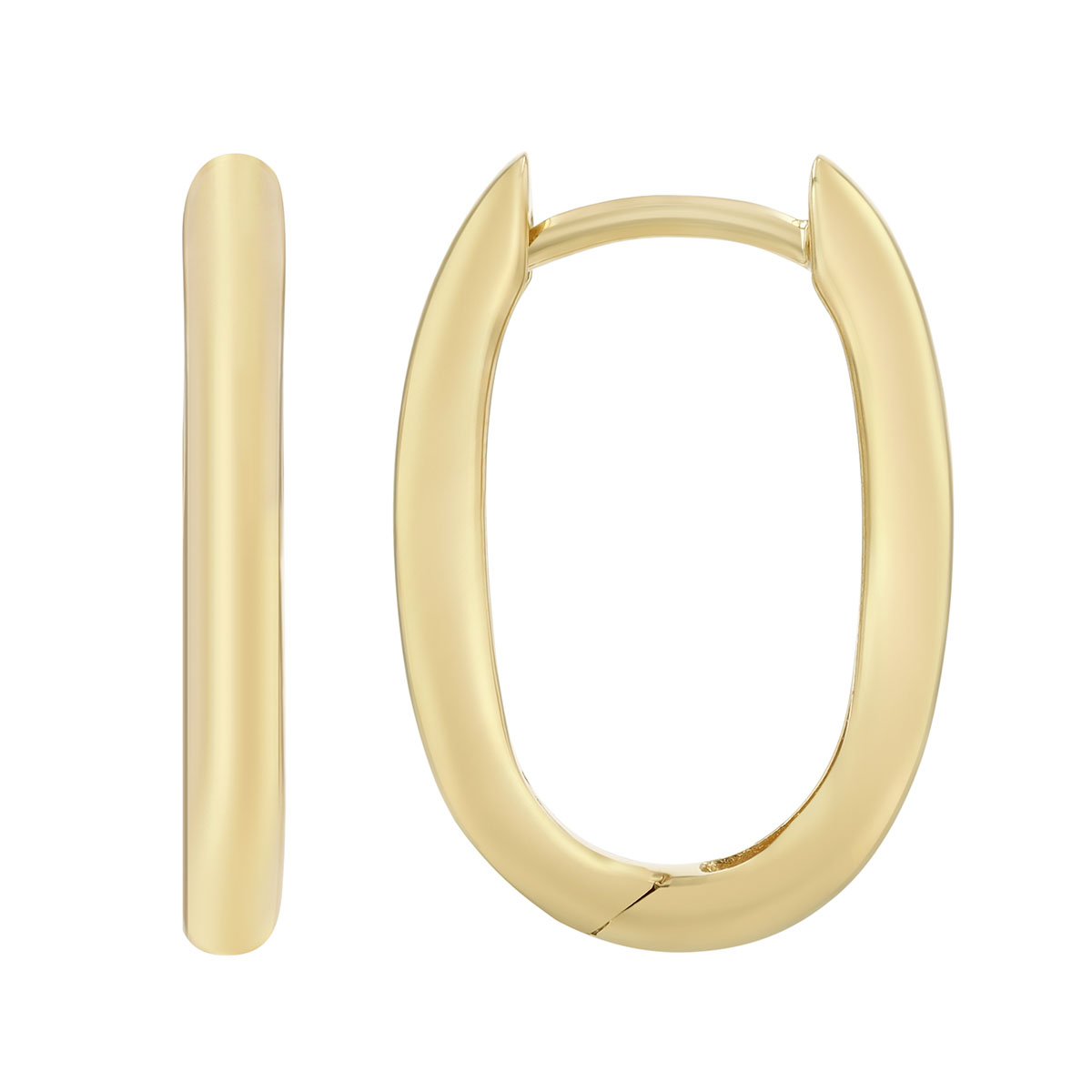 Yellow Gold Oval Hoop Earrings, 17 mm