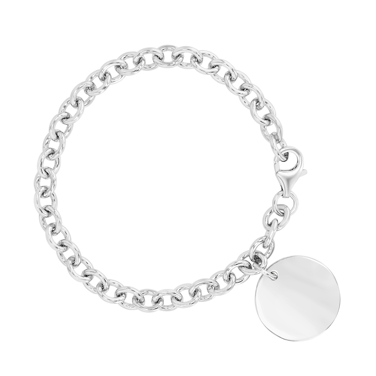 Sterling Silver Round Charm & Chain Bracelet, 7.25