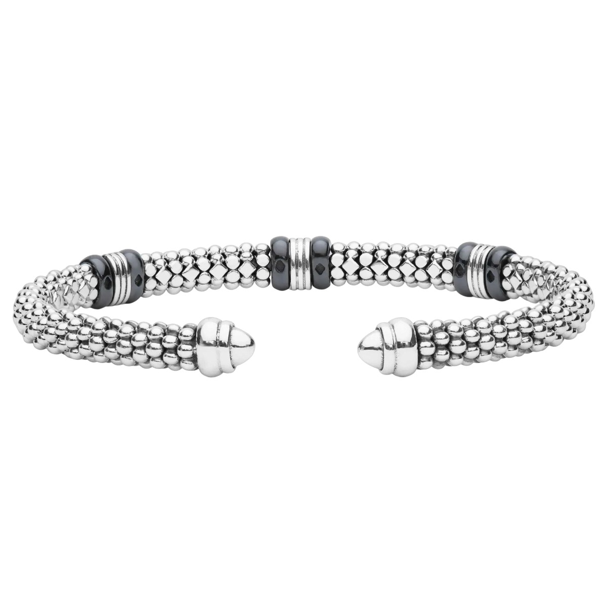 LAGOS Black Caviar Two-Tone Three Station Black Ceramic Versa Torque Bracelet, 5 mm, Size M