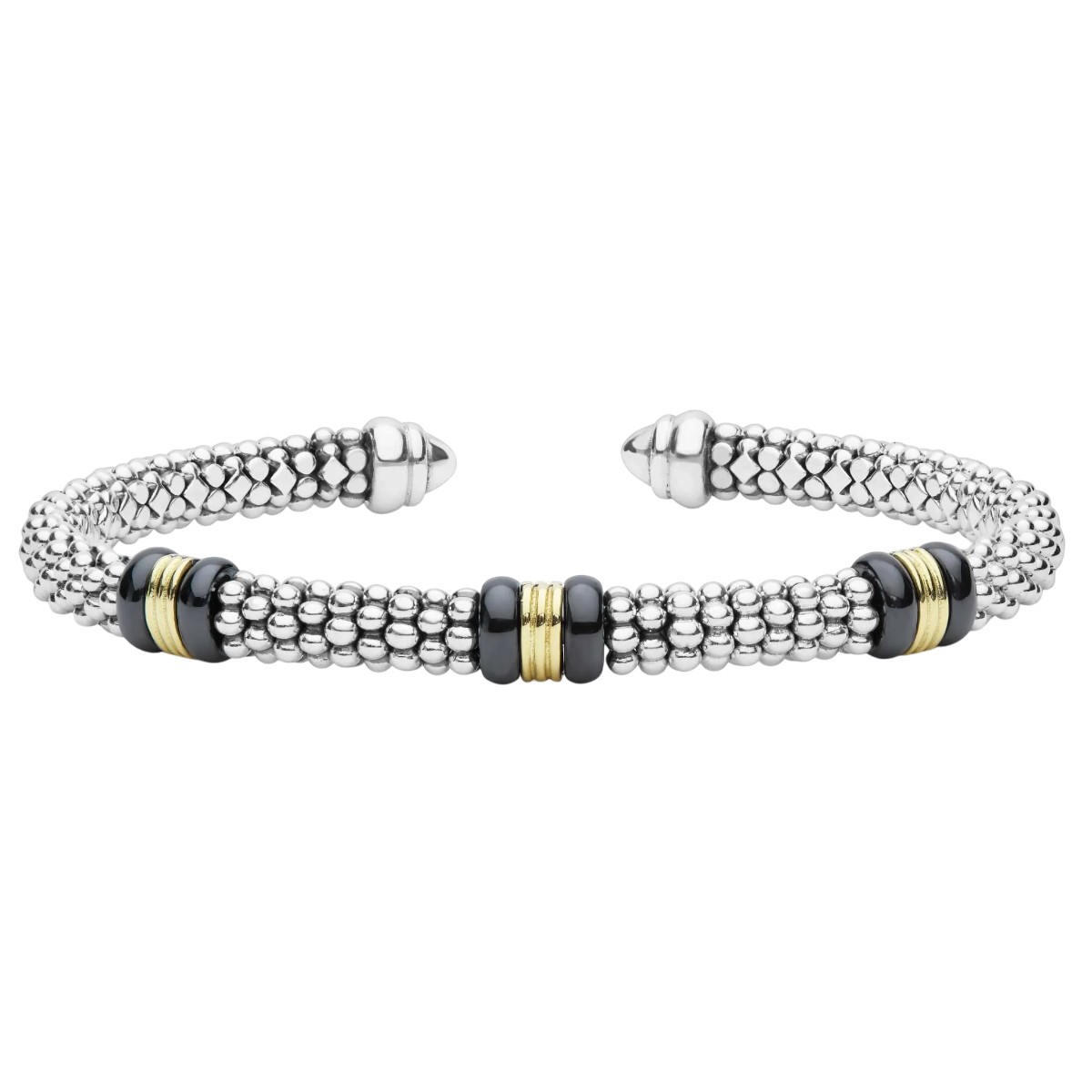 LAGOS Black Caviar Two-Tone Three Station Black Ceramic Versa Torque Bracelet, 5 mm, Size L