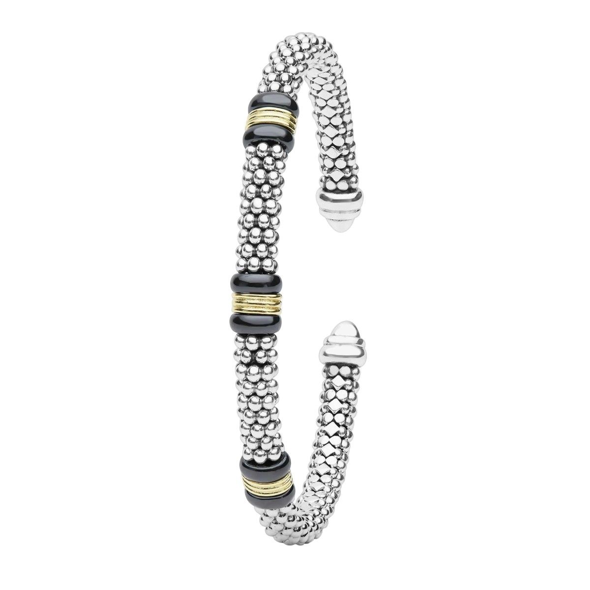 LAGOS Black Caviar Two-Tone Three Station Black Ceramic Versa Torque Bracelet, 5 mm, Size L
